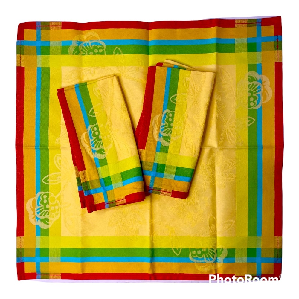 Fateba Lot Jacquard 1 Placemat 2 Napkins Made in Portugal 100% Cotton Bright.
